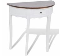 vidaXL Half-round Console Table with Drawer Brown Top White Entryway Hall Desk