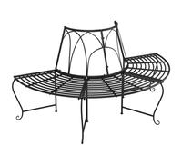 vidaXL Half Round Tree Bench in Black Steel: Industrial Style Outdoor Seating, Durable Weather Material, Perfect Garden Decor Piece