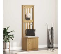 Hall Tree Bench Walnut Pine 45x40x159.5cm Solid Wood Entry Storage with 3 Hooks
