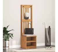 Hall Tree Bench Acacia Finish Solid Pinewood 45x40x159.5 cm with 3 Hooks & Shelf