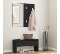 vidaXL Hallway Furniture Set Shoe Bench Coat Hanger Black Engineered Wood