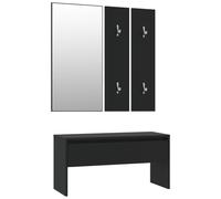 vidaXL Hallway Furniture Set Shoe Bench Coat Hanger Black Engineered Wood