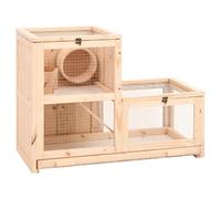 Hamster Cage Natural Fir Wood 81x40x60cm PVC Plywood 2-Tier Run Wheel EasyClean