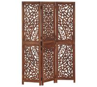 'vidaXL Carved Wooden Room Divider - Versatile 3-Panel Privacy Screen - Brown and Mango Wood - Free-Standing Foldable - Ideal for Homes and Offices