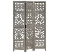 vidaXL Hand Carved 3-Panel Room Divider Grey 120x165 cm Solid Mango Wood