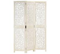 vidaXL Hand carved 3-Panel Room Divider White 120x165 cm Solid Mango Wood