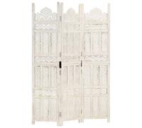 vidaXL Hand carved 3-Panel Room Divider White 120x165 cm Solid Mango Wood