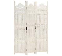vidaXL Hand Carved Solid Mango Wood 3-Panel Room Divider, White 120cm Privacy Screen - Foldable and Easy to Assemble, Ideal for Bedroom, Living Room, Dining Area