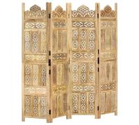 vidaXL Solid Mango Wood Hand carved 4-Panel Room Divider 160cm Privacy Screen