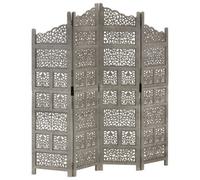 Vidaxl Hand Carved 4-Panel Room Divider Grey 160X165 Cm Solid Mango Wood Room Dividers