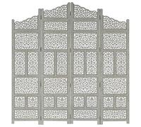 "vidaXL Hand Carved 4-Panel Room Divider in Grey - Solid Mango Wood - Functional and Decorative Privacy Screen for Bedroom, Living Room, Office"