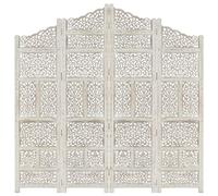 vidaXL Solid Mango Wood Hand carved 4-Panel Room Divider White 160cm Partition