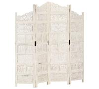 vidaXL Solid Mango Wood Hand carved 4-Panel Room Divider White 160cm Partition