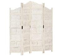 vidaXL Hand carved 4-Panel Room Divider White 160x165 cm Solid Mango Wood