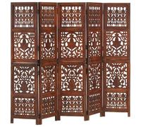 Vidaxl Hand Carved 5-Panel Room Divider Brown 200X165 Cm Solid Mango Wood Room Dividers
