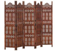 vidaXL Solid Mango Wood Hand carved 5-Panel Room Divider Brown 200cm Partition