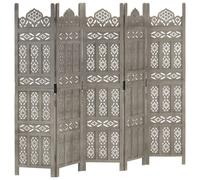 vidaXL Hand carved 5-Panel Room Divider Grey 200x165 cm Solid Mango Wood
