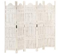 vidaXL Hand carved 5-Panel Room Divider White 200x165 cm Solid Mango Wood