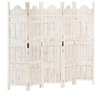 vidaXL Solid Mango Wood Hand carved 5-Panel Room Divider White 200cm Partition