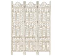 vidaXL Solid Mango Wood Hand carved 3-Panel Room Divider Room Partition Decorative Wooden Screen Folding Privacy Screen White 120x165cm