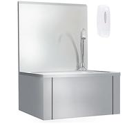 'VidaXL Hand Wash Sink - Stainless Steel with Hot and Cold Faucet, Back Panel, Soap Dispenser, Suitable for Commercial and Domestic Kitchens, Wall-Mounted