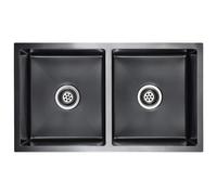 vidaXL Handmade Kitchen Sink with Double Bowl, Black Stainless Steel, X-Flume Design, Noise Reduction Pads, Versatile Installation