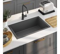 vidaXL Handmade Kitchen Sink Black Stainless Steel Plumbing Utility Basin