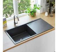 vidaXL Handmade Kitchen Sink - Black Stainless Steel, Under-Mount Basin, Satin Finish, Soundproof, Multi-Install, 87x44x20cm