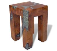 vidaXL Handmade Multi-Use Stool Solid Teak Wood & Transparent Resin with Crushed Glass Rustic Artistic Blend Durable and Stable Ideal Home Decor P