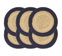 vidaXL Handwoven Placemats Set of 6 - Natural & Navy Blue, 38 cm, Jute & Cotton Fabric, Soft, Easy to Clean, Unique Design for Dining Room and Kitchen
