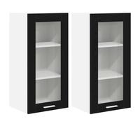 vidaXL Hanging Cabinet with Shelf Riga 2 pcs Black Oak 40 x 31 x 80 cm, Ample Storage, Durable Kitchen Cabinet, Modern Wall-Mounted Organizers, Engineered Wood Solutions for Space Optimization