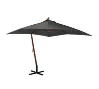 vidaXL Solid Fir Wood Hanging Parasol with Pole Anthracite Garden Umbrella