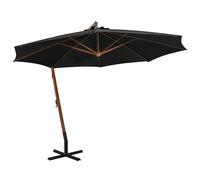 vidaXL Hanging Garden Parasol with Pole Outdoor Umbrella Black Solid Fir Wood