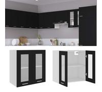 vidaXL Hanging Glass Kitchen Cabinet - Black, Spacious, Easy-to-clean, Two-Door Cabinet Offering Ample Storage, Made with Engineered Wood - 60x31x60 cm