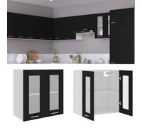 vidaXL Hanging Glass Kitchen Cabinet - Black, Spacious, Easy-to-clean, Two-Door Cabinet Offering Ample Storage, Made with Engineered Wood - 60x31x60 cm
