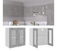 vidaXL Lyon Concrete Grey Glass Hanging Kitchen Cabinet with 2 Shelves, Engineered Wood 60x31x60 cm, 60 kg Load | 802525