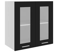 vidaXL Hanging Glass Kitchen Cabinet - Black, Spacious, Easy-to-clean, Two-Door Cabinet Offering Ample Storage, Made with Engineered Wood - 60x31x60 cm
