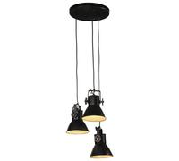 vidaXL Black Industrial Hanging Pendant Lamp - Iron 3-Lampshade Fixture 30x30x110 cm Hand-Painted for Living/Dining Areas, E27