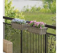 vidaXL Hanging Planter Basket 2 pcs Grey 48 x 22 x 15 cm Lacak Rattan