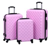 3pc Pink ABS Hard Shell Suitcase Trolley Set 55/66/76cm 4-Wheel Spinner Luggage