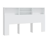 vidaXL Headboard Cabinet - Engineered Wood, White, Bedroom Furniture, Contemporary Design, Wall Headboard with 4 Top Compartments for Books Storage