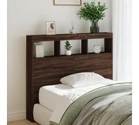 vidaXL Headboard Cabinet with LED, Bed Header Cabinet for Bedroom, Wall Bed Backboard, Bed Headboard with Storage, Brown Oak 120x17x102 cm