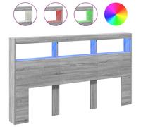 vidaXL Headboard Cabinet with LED Home Bed Headboard Grey Sonoma 180x17x102 cm