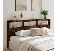 vidaXL Headboard Cabinet with LED Home Bed Headboard Smoked Oak 200x17x102 cm