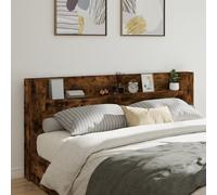 vidaXL Headboard Cabinet with LED Bed Headboard Smoked Oak 220x16.5x103.5 cm