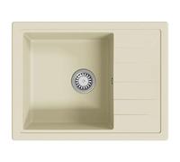 vidaXL Heat Beige Granite Kitchen Sink - Top Mounting and Reversible Design - Extra-Deep Basin with Drainer and Basket Strainer
