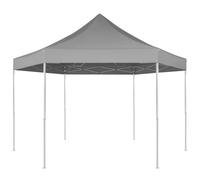vidaXL Hexagonal Pop-Up Foldable Marquee Grey 3.6x3.1m Gazebo Canopy Tent