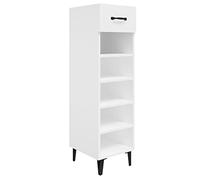 vidaXL High Gloss White Engineered Wood Shoe Cabinet - Stylish 30x35x105cm Storage Unit with Drawer and Metal Legs for Hallway, Dormitory, and Small Spaces.
