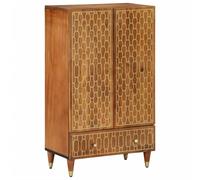vidaXL Highboard 60x33x100 cm - Solid Wood Mango Honey Brown Cabinet/Sideboard with Hand-Carved Patterns, Ample Storage, Wooden Feet - Living Room/Bedroom
