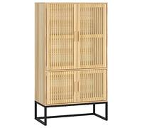 vidaXL Highboard 70x35x125 cm in Scandinavian Style: Solid Pine Doors, Engineered Wood, Ample Storage Space, Sturdy Iron Feet, Easy Assembly - Brown